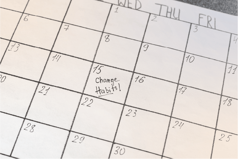 Calendar showing a date chosen for a quit attempt and it says in handwritten pen "Change Habits!"